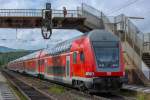 Die DB für den RMV mit RE 30 auf der Fahrt nach Frankfurt (M) Hbf, hier bei der Ausfahrt in Borken (Hessen). - 14.09.2015
