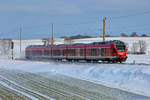 RE 9 von Sassnitz nach Rostock im verschneiten Streckenabschnitt zwischen Sagard und Lietzow.