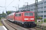 RHEINE (Kreis Steinfurt), 07.06.2014, E-Lok 111 138-4 als RE nach Emden Hbf bei der Ausfahrt