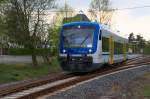 Am 11.04.2014 verlässt VT 650 352 von Rhenus Veniro den Bahnhof Emmelshausen in Richtung Boppard Hbf.
