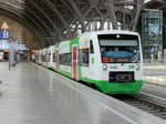 Erfurter Bahn VT 336 (650 275-0) mit VT 303 (650 242-0) Elster Saale Bahn als EBx80855  nach Gera bei der Ausfahrt aus dem Hauptbahnhof von Leipzig am 07.