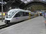 Bombardier Talent 643 617, der Mitteldeutschen Regionalbahn (MRB) mit RB110 in Leipzig-Hbf am 02.08.2016 kurz vor der Abfahrt nach Grimma ob Bhf.