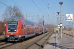 In Wolmirstedt fhrt der RE20 (RE 17709) nach Halle(Saale) ein. Geschoben hat die 112 138. 26.02.2011