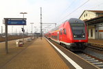 Ausfahrt einer Regionalbahn ( RE9 Kassel-Halle/S.)am 15.02.2015 aus dem Bahnhof Nordhausen. (Bild 2)