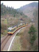 Die Triebwagen 885 und 922 am 17.03.2007 auf der S41 in Fahrtrichtung Karlsruhe zwischen Raumnzach und Schnmnzach.