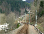 Mit der S41 das Murgtal hinab -    Weiter geht es direkt neben der Murg durch das hier enge Schwarzwaldtal.