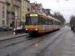 25.11.2010: TW 802 mit Werbung von Ensinger Mineralwasser als S5 nach Pfinztal-Sllingen. Hier hlt er an der Station Karlsruhe-Hndelstrae.