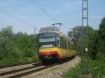 Tw 856 gezogen von Tw 820 am 24.05.2011 als S32 von Rastatt Bf nach Karlsruhe Hbf.