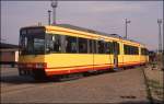 Bei der Fahrzeugausstellung im Güterbahnhof Halle an der Saale am 26.4.1992 war dieser Trambahn Zug aus Karlsruhe ein besonderer Gast!