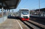City Bahn Chemnitz VT513 verlässt am 13.02.2015 den Bahnhof Glauchau mit Ziel Stollberg.