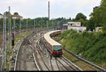 Zwei 481 der S-Bahn Berlin als S7 von Potsdam Hbf (S) nach Ahrensfelde (S) erreichen den Bahnhof Berlin-Lichtenberg (S) auf Gleis 1.
Aufgenommen von der Brücke der B 1.
[19.7.2019 | 14:42 Uhr]