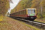 S-Bahn Berlin S 47 (BR 485) in Richtung Spindlersfeld kurz vor dem Bahnübergang an der Ostritzer Strasse (nahe dem Bruno Bürgel Weg) am 30. Dezember 2020 (letzter Einsatztag). 