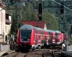 Am 16.09.2012 gegen 14:52 Uhr konnte  ein Zug der Linie S1  nach Meissen Triebischtal  bei der Einfahrt in den Bahnhof Rathen abgelichtet werden.