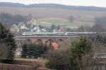 Zwei BR 1442 der S-Bahn Mitteldeutschland fahren gerade mit der S5X am 15.12.2013 über dem Römertalviadukt den nächsten Halt in Werdau entgegen.