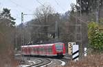 425 711 als S2 nach Mosbach im Bogen am Gickelfelsen in Neckargerach  am 15.2.2021