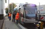 Wagen 1009 anlsslich der allerersten Testfahrt unterwegs auf dem noch nicht im Linienbetrieb befindlichen Neubauabschnitt zwischen der jetzigen Endhaltestelle  Riegelsberg Sd  und der Haltestelle