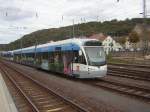 Das Foto zeigt eine Saarbahn in Brebach. Die Aufnahme des Fotos war der 13.10.2009.