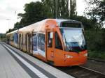 Saarbahn mit neuer Werbung in Saarbrcken Brebach. Die Aufnahme war am 28.08.2010.