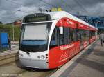 Vodafone Saarbahn in Saarbrcken an der Haltestelle Rmerkastell. Die Aufnahme des Foto war am 30.08.2010.