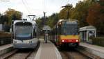 Tw 1028  als Sonderfahrt und TW 588 als S11 nach Ittersbach in Ittersbach Industrie 29.10.11