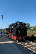 BR 99 788, die  Berta  genannte Dampflok der chslebahn fhrt im Bahnhof Warthausen zum Ankuppeln, Aug.2012