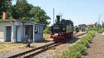 99 584 bei einer Rangierfahrt im Bahnhofbereich des Bahnhof Oschatz am 09-Juli 2023.