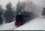 99 7234-0 der Harzer Schmalspurbahnen GmbH (HSB) als Quedlinburger Brocken-Express (Sonderzug) von Quedlinburg zum Brocken fährt am Goetheweg auf der Brockenbahn (Bahnstrecke Drei Annen