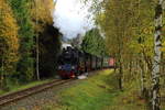 Scheinanfahrt von 99 6001 und 99 5901 mit IG HSB-Sonder-PmG am 23.10.2016 zwischen Straßberg und Stiege (hinter Albrechtshaus). (Bild 1)