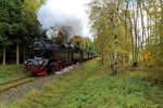 Scheinanfahrt von 99 6001 und 99 5901 mit IG HSB-Sonder-PmG am 23.10.2016 zwischen Straßberg und Stiege (hinter Albrechtshaus). (Bild 2)