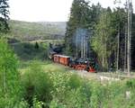 Gleich hat der Sonderzug der IG-HSb den Anstieg aus dem Drängetal auf die Hochfläche bei Drei Annen Hohne geschafft, und die Lok kann sich einen kräftigen Schluck Hazer Quellwasser(wirklich keinen Schierker Feuerstein !!)gönnen. 99 7232 am 30.04.2018 vor dem Wegehaus Drei Annen.