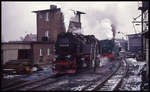 Lok 997234, dahinter Lok 11 an der Drehscheibe, am 19.2.1994 im BW Wernigerode.