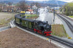 Der 99 6102-0  mit dem Sonderszug kam zum Wernigerode HSB Bahnhof am 14. April 2008 an.