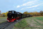 Scheinanfahrt von 99 234 mit IG HSB-Sonderzug am 20.10.2018, kurz vor Erreichen des Bahnhofes Gernrode.