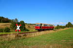 Triebwagen 187 013  als P 8973 (Quedlinburg-Hasselfelde)am Abend des 31.08.2019 auf der Hochebene, kurz vor Stiege.