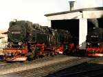 99 7232-4 der Harzer Schmalspurbahnen in Bahnbetriebswerke Wernigerode am 16-10-1997.