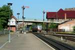 Ein Triebwagen der BR 187 verlt gerade den Bahnhof Nordhausen Nord in westlicher Richtung mit Ziel Ilfeld/Neanderklinik.