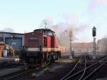 199 874-9 steht mit hochgeklappten Puffern, die bestimmt sind fr den Rollbockverkehr,  im Bahnhof Wernigerode am 20.