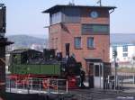 HSB 99 5902 vor dem Einsatz mit Sonderzug zum Brocken wird die Lok auf der Drehscheibe im BW Wernigerode gedreht, Harzer Schmalspurbahnen, Harzquer- und Brockenbahn, fotografiert in Wernigerode am