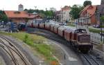 199 861 rangiert am 09.06.12 einen Garnitur Personenwagen in den Bahnhof Wernigerode.