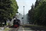 Malletdampflok 105 (Museumsbahn Blonay-Chamby), HSB 99 5901 und am Zugschluss HSB 99 5902 am 28.7.2012 bei der Einfahrt von Drei Annen Hohne mit dem Traditionszug.