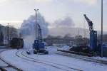 Blick am 25.01.2013 zur Bekohlungsanlage im Bw Wernigerode. Links befindet sich 99 7237 gerade auf Rangierfahrt zur bernahme von P8937 in Richtung Brocken.