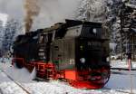 99 7237 am 26.01.2013 auf Rangierfahrt im Bahnhof Drei Annen Hohne zur bernahme von P8941 in Richtung Brocken.