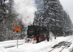 HSB 99 7245-6 am 29.03.2013 beim Wasserfassen nach der Ankunft mit der HSB 8920 (Nordhausen Nord - Brocken) im Bf Drei Annen Hohne.