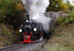 Scheinanfahrt von 99 5901 am 18.10.2013 mit einem Sonderzug der IG HSB am Thumkuhlenkopftunnel (Bild 4).