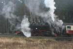 99 7238 wartet mit dem Zug aus Benneckenstein vor dem Einfahrtssignal des Bahnhofs Drei-Annen-Hohne; 23.12.2006