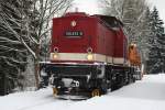 Am 01.02.15 hat 199 874-9 mit ihrer Schneefräse schon ihre Arbeit gemacht. Hier bei der Rückleistung ins Tal in Drei Anne Hohne.