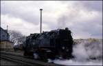 99247 rangierte am 21.3.1992 um 13.25 Uhr im schmalspurigen Teil des Bahnhof Gernrode.