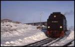 Abfahrbereit stand 997236 mit Zug nach Wernigerode am 18.2.1993 um 10.28 Uhr auf dem Brocken Bahnhof!