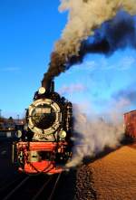 99 6101 am Morgen des 14.02.2015 auf Rangierfahrt im Bahnhof Gernrode.