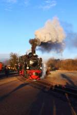 99 6101 am Morgen des 14.02.2015 auf Rangierfahrt im Bahnhof Gernrode.